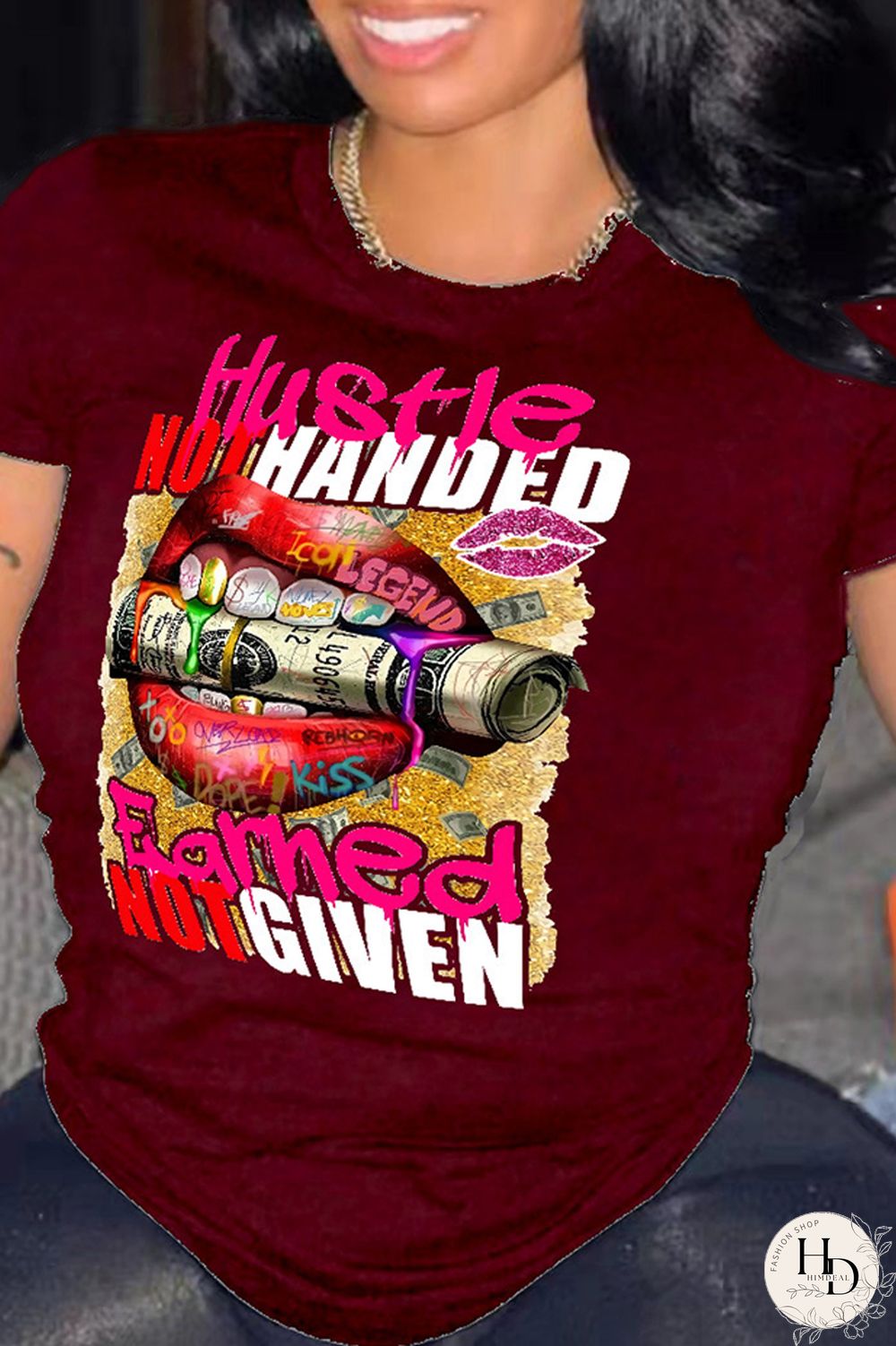 Black Fashion Casual Print Basic O Neck T-Shirts