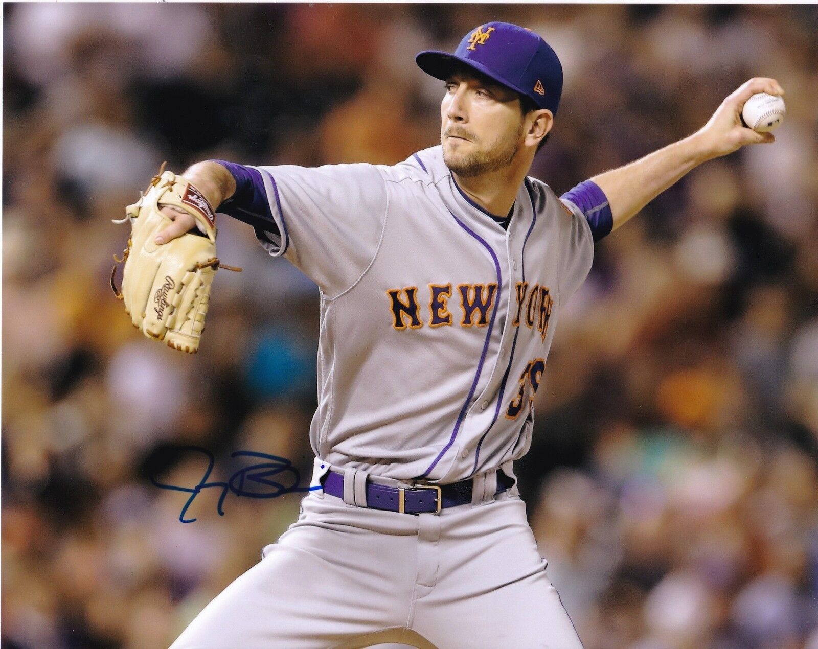 JERRY BLEVINS NEW YORK METS ACTION SIGNED 8x10