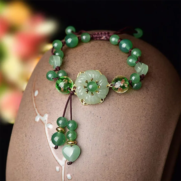 Dangling Flower Natural Green Jade Luck Bracelet