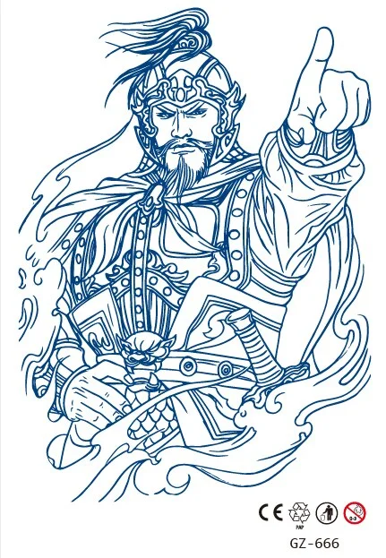 Temporary Waterproof Tattoo Stickers Ancient Chinese God of War Totem Thinker Juice Ink Men Women Girl Chest Arm Body Fake Tatoo