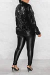 Women's Shiny Sequin Lapel Button Slim Front Blazer Coat