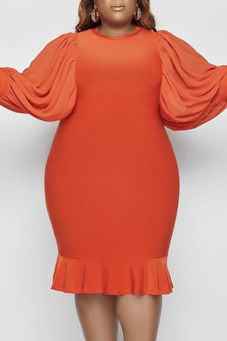 Xpluswear Plus Size Ruffle Puff Sleeve Bodycon Midi Dress
