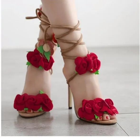 Womens Fashion: Taiwan Show Rose Cross Lacing Women Sandals High Heels Lady Casual Lace-Up