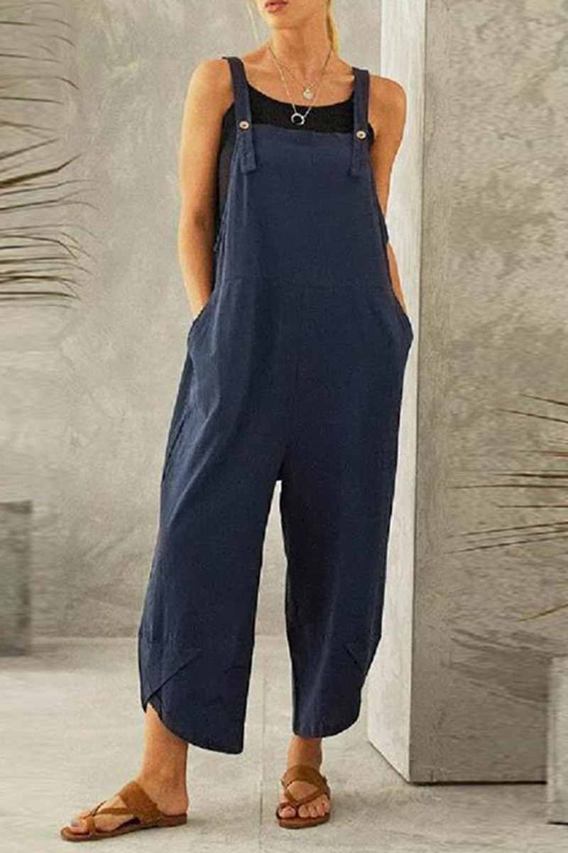 Casual Solid Buttons Capris Loose Jumpsuits(8 Colors)