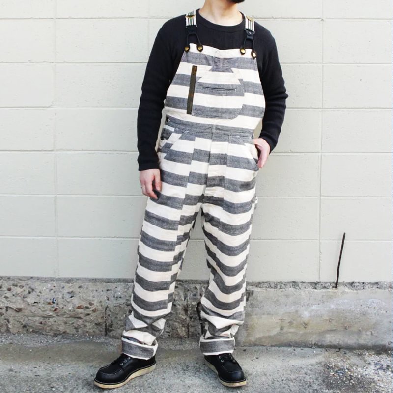 50s American D-Pocket Striped Suspenders Overalls