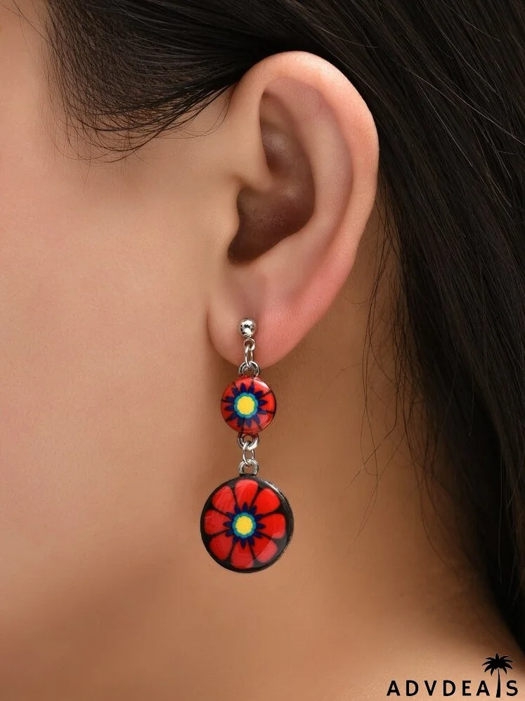 Flower Print Drop Earrings