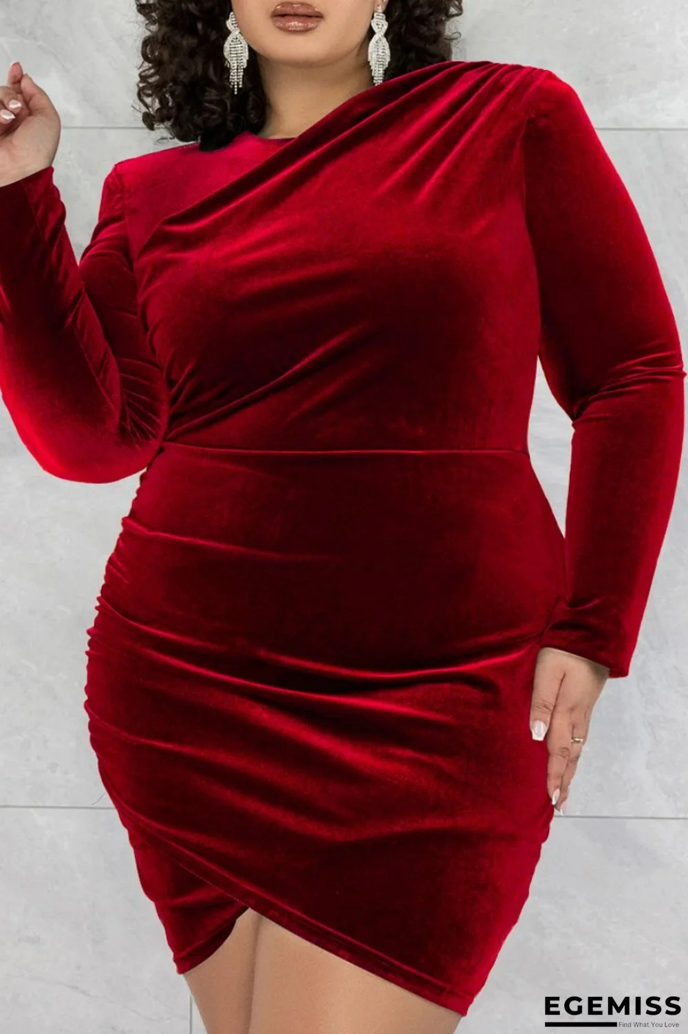 Red Sexy Casual Solid Patchwork O Neck Long Sleeve Plus Size Dresses | EGEMISS