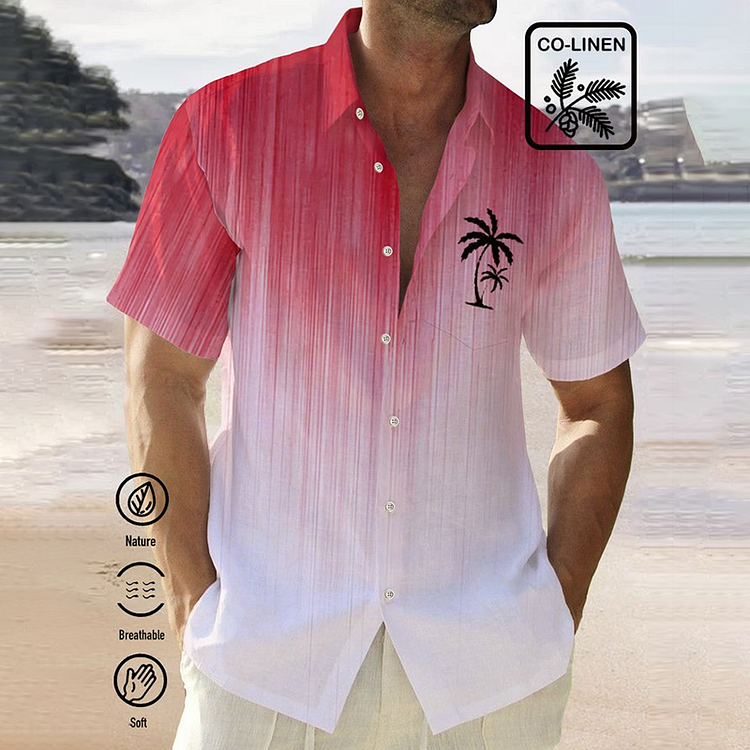 BrosWear Men's Gradual Texture Coconut Tree Print Chest Bag Shirt