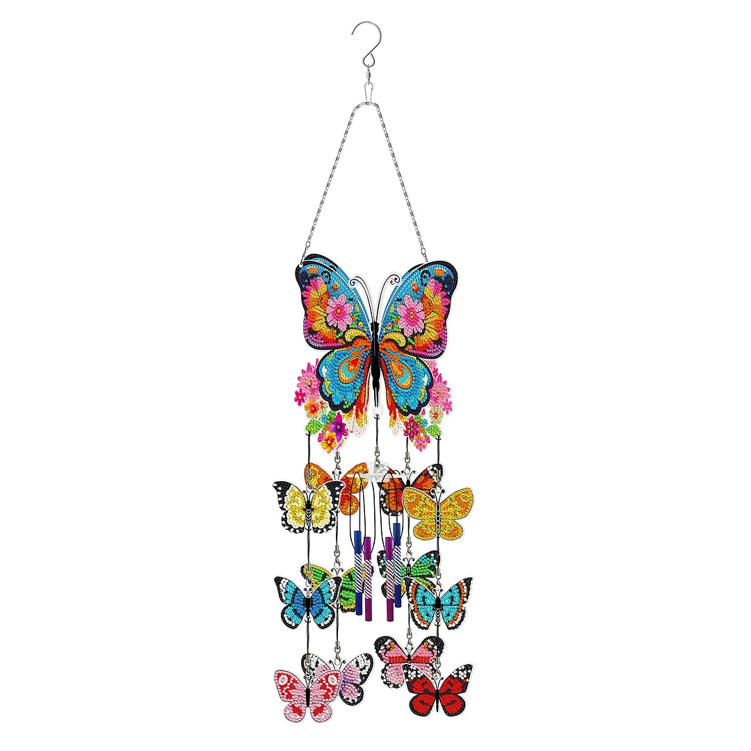 DIY  Flower Butterfly Double Side Wind Chime Diamond Art Hanging Pendant Home Decor