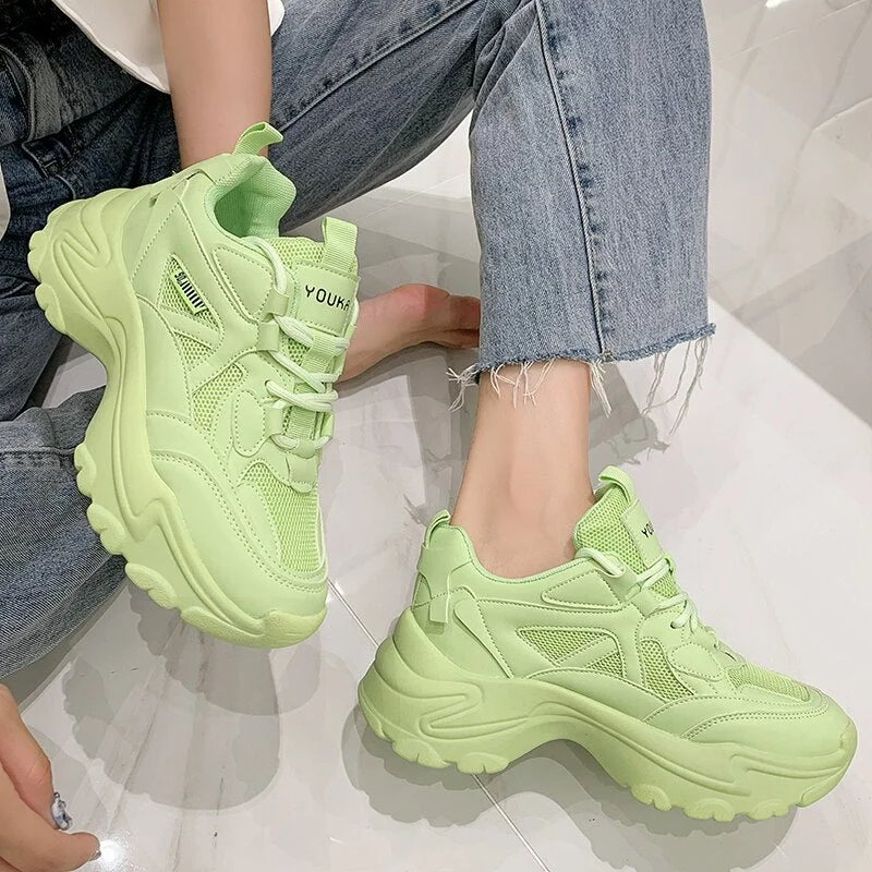 Sneakers Women Vulcanized Shoes 2021 Fashion Breathable Thick Sole Ladies Trainers Platform Women Chunky Sneakers Basket Femme