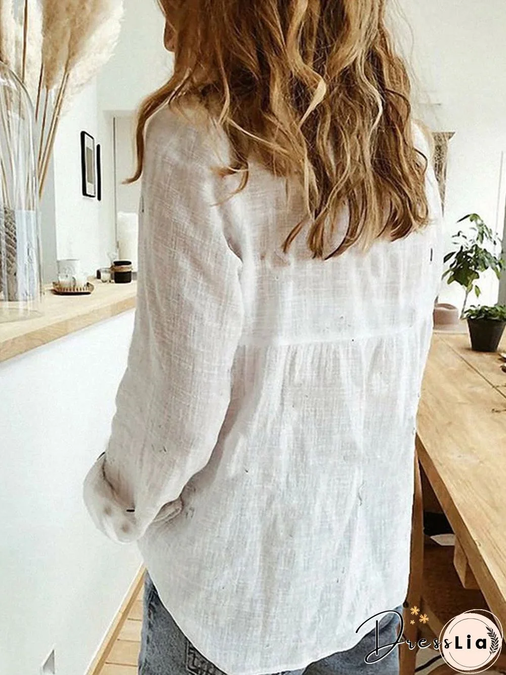 Women Vintage Cotton-Blend Blouse  Shirts