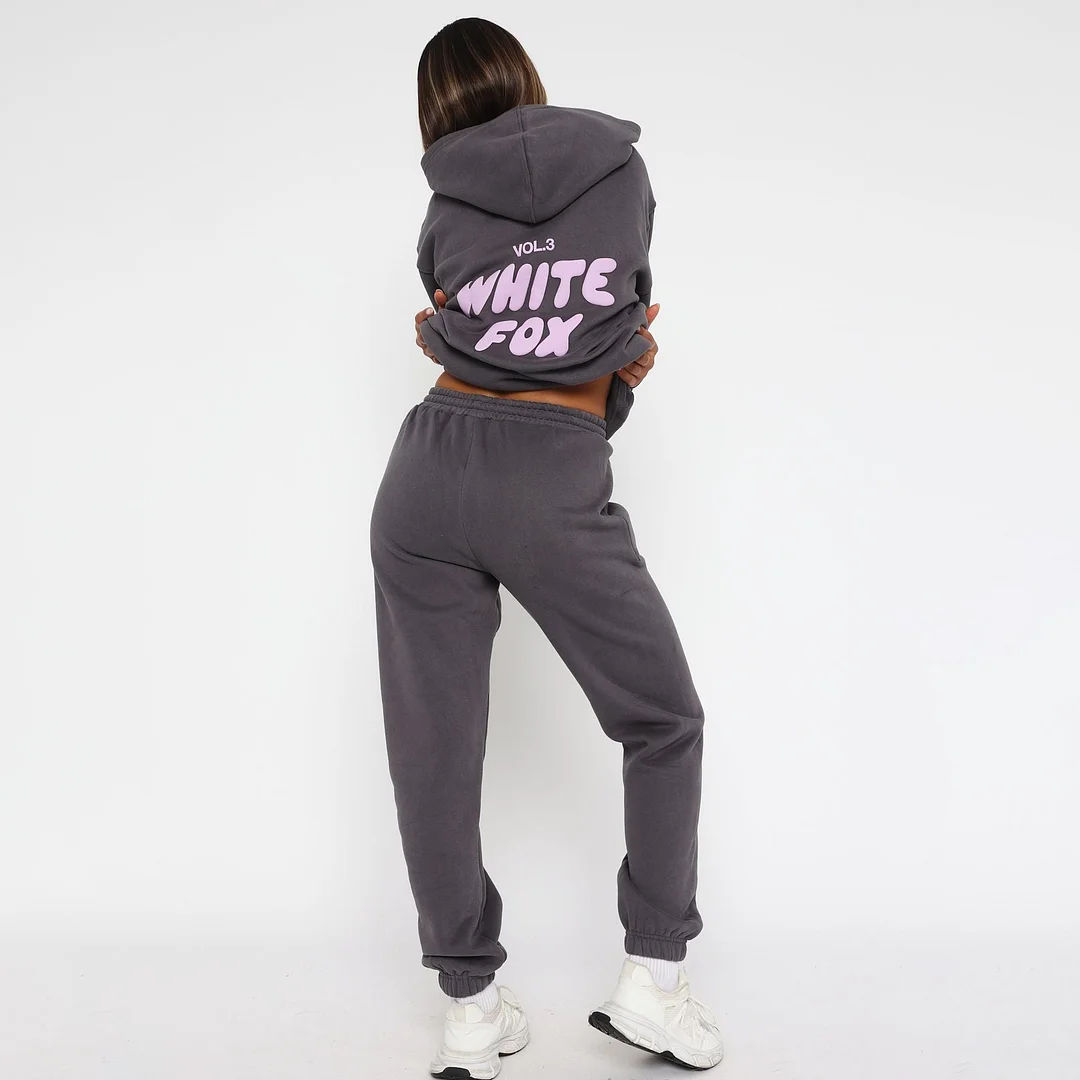 Fashion Sports LOGO Long Sleeve Pullover Hooded Sweatshirt Two Piece Set