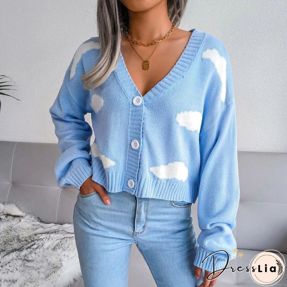 V-neck Single-breasted Knit Cardigan Sweater