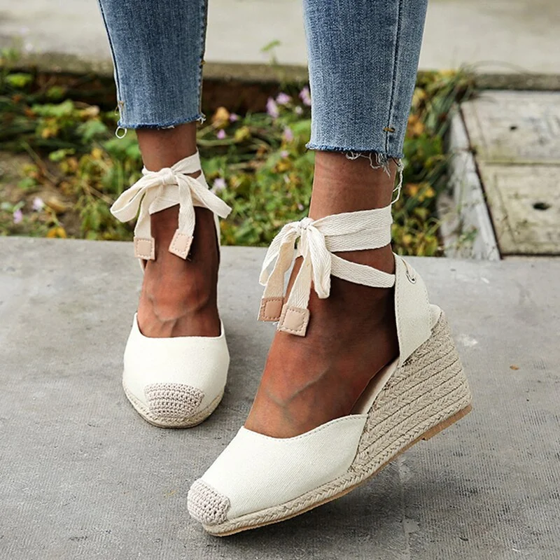 Women's Wedges Espadrilles Sandals Summer 2022 Ankle Strap Gladiator Sandals Woman Casual Hemp Bottom Canvas Pumps Shoes