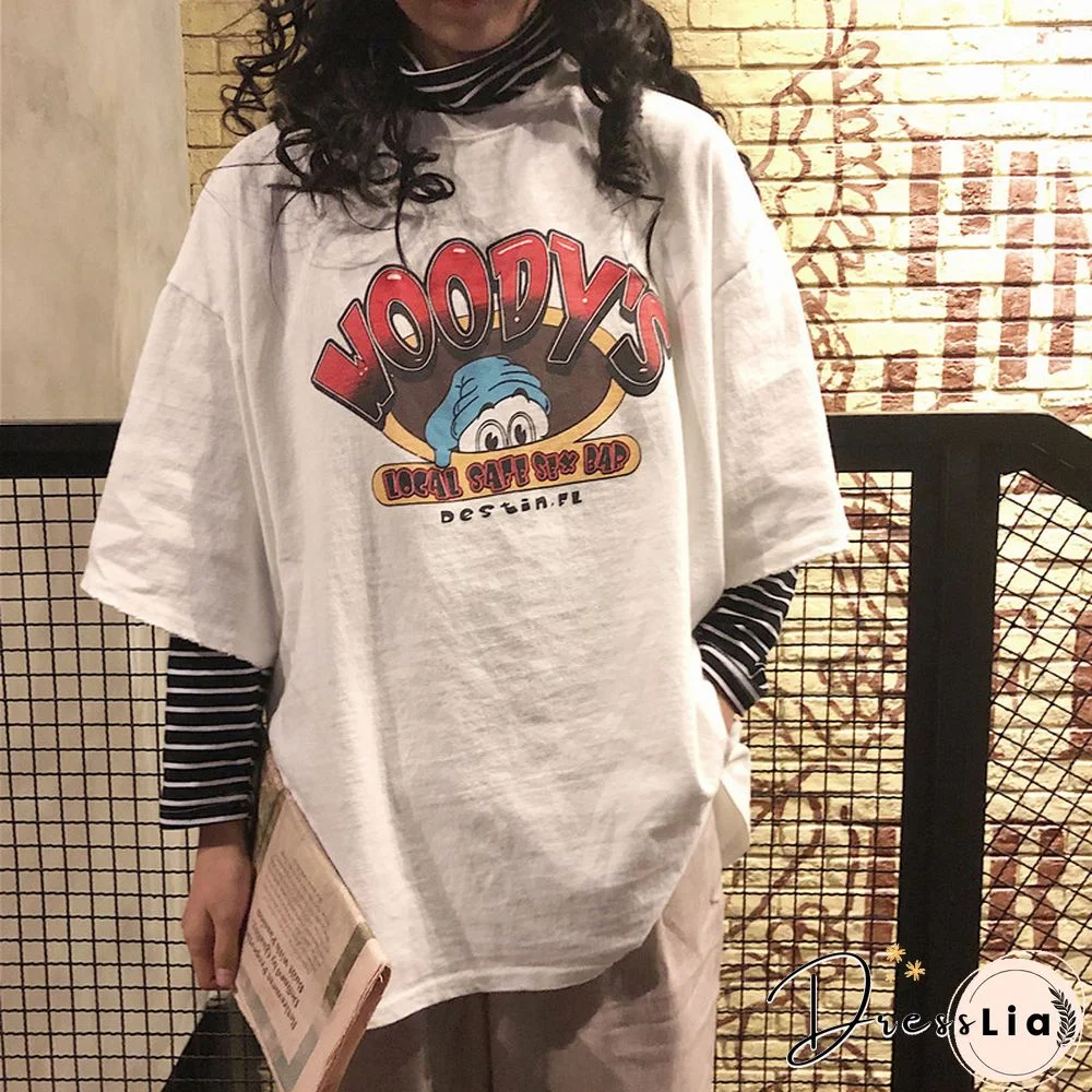 T-Shirts Women Cartoon Printing Leisure Soft Loose Streetwear Tees Womens Funny T Shirt Female Harajuku Summer Clothing Girls