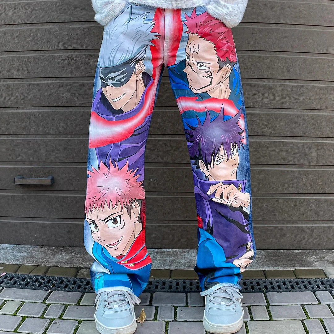 Fashionable personalized anime print pattern casual trousers