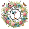 (US Only)2D Flat DIY Flower Butterfly Wreath 5D Diamond Hanging Clock Art Craft for Home