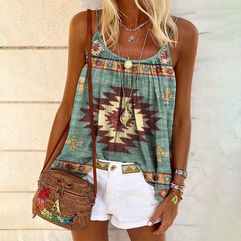 Ladies sling wide loose western ethnic print blouse