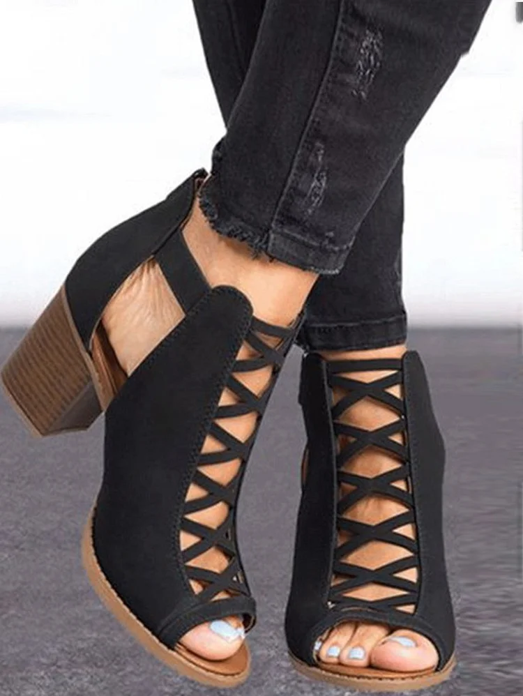 Fashion Plain Decor Multi-Strap Open Toe Sandals