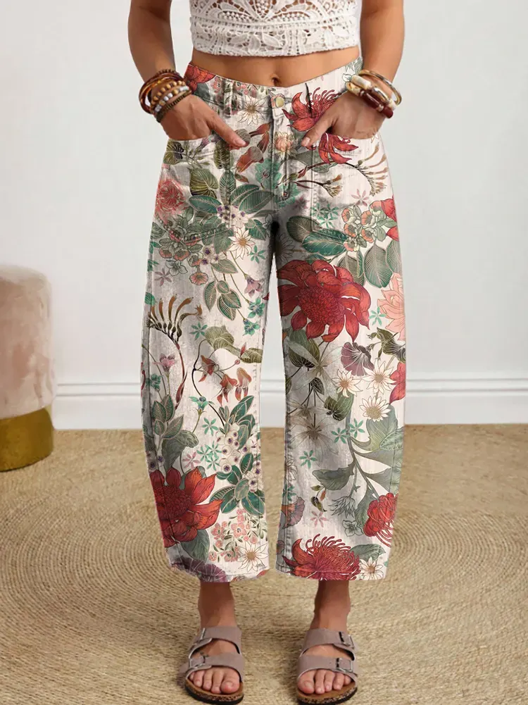 Ethnicity Red Flowers Women's Art Print Jeans