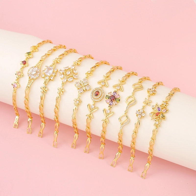 Minimalist Flower Copper Inlay Zircon Bracelets