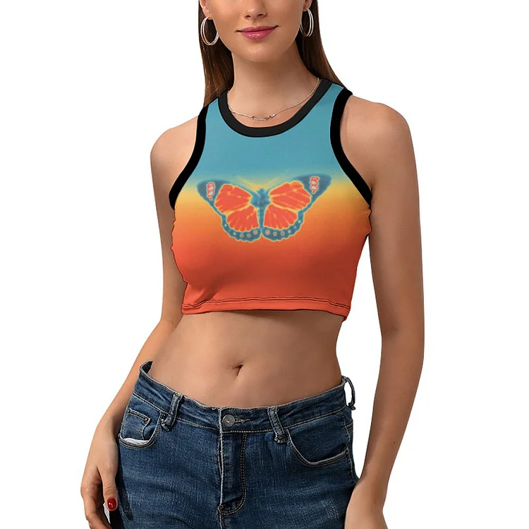 Crop Top Orange, Green ,butterfly  customized, personalized, gift