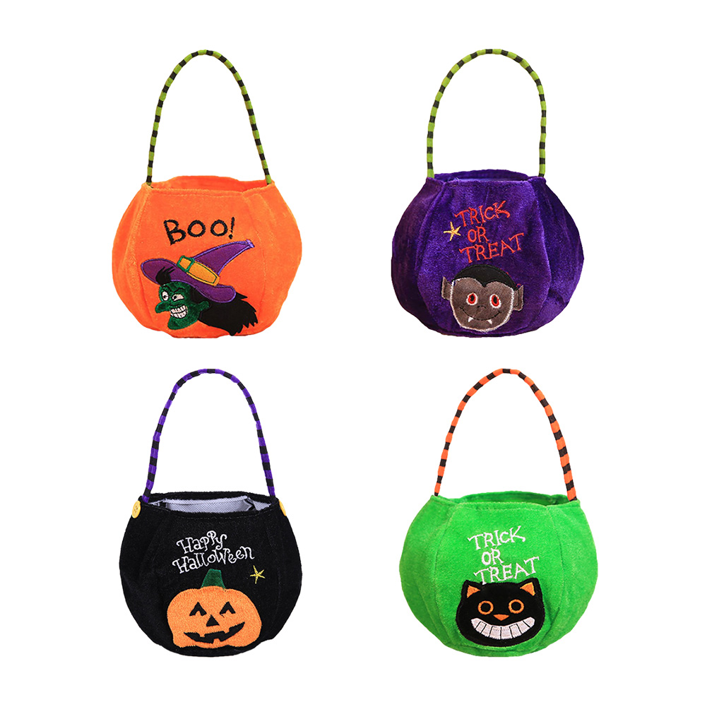 

Halloween Gift Handbag Flannelette Witch Pumpkin Trick or Treat Party Bags, Green and black cat, 501 Original