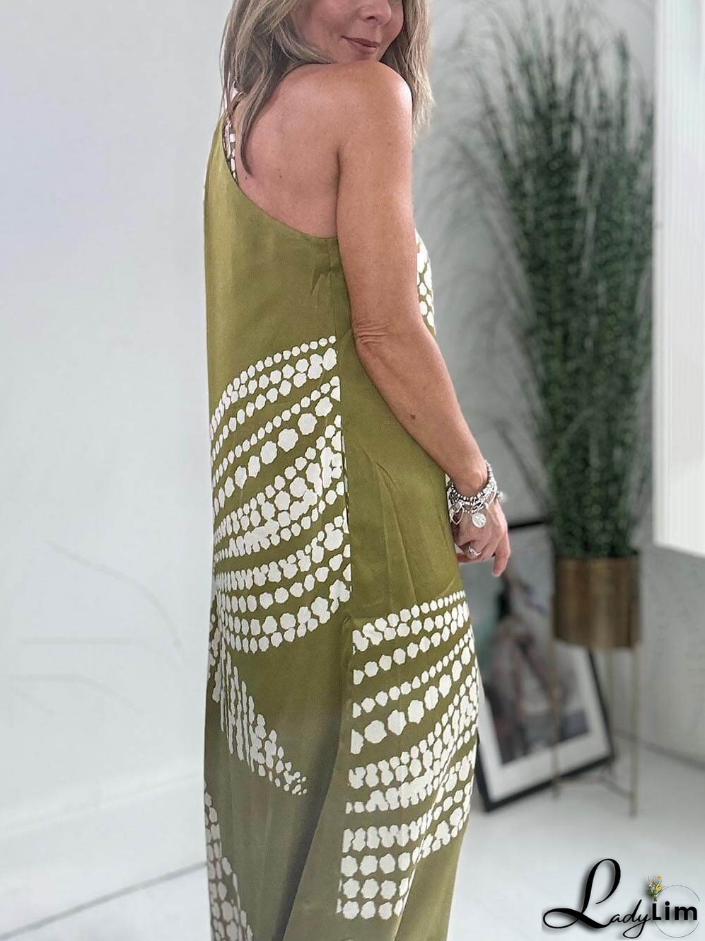 Polka Dot Print One Shoulder Pocketed Maxi kjole