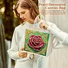 Green Background Rose DIY Linen Diamond Art Painting Tote Bag for Adults