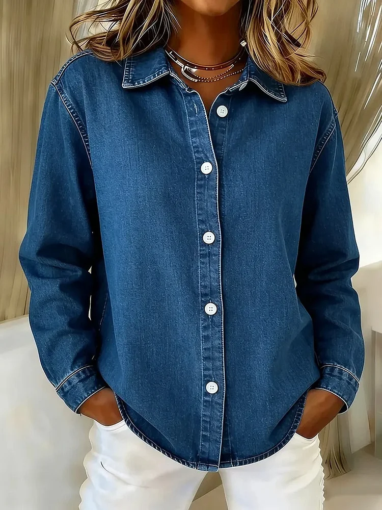 Women's Fashionable Casual Denim Cotton Shirt