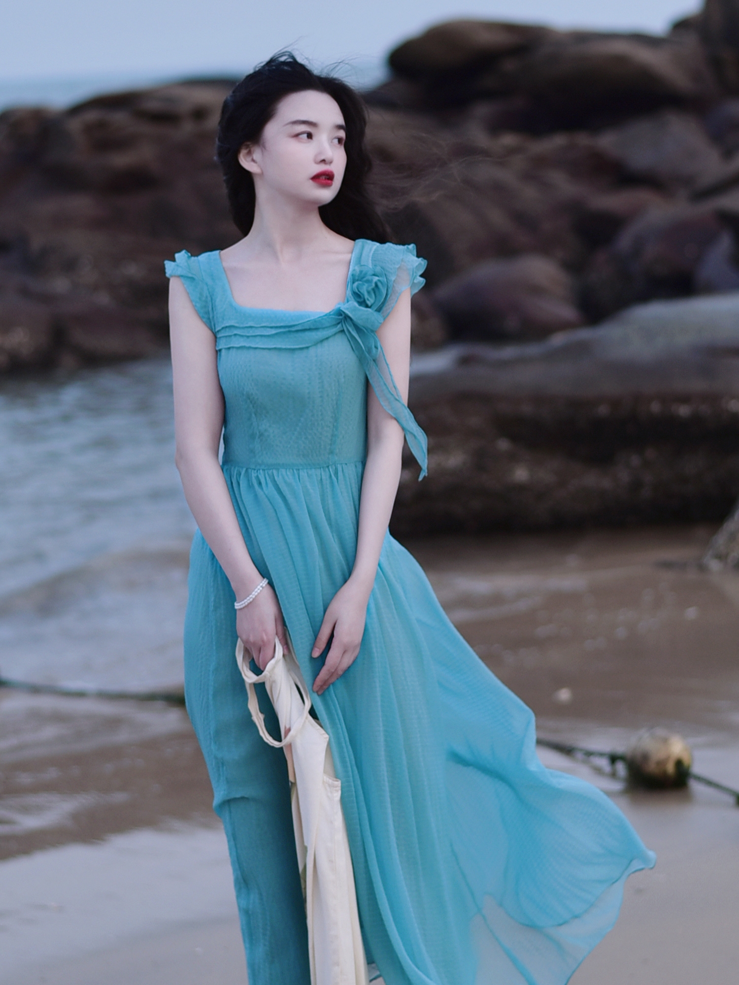 Jumprocker Summer Blueberry Night Handmade Floral Design Slimming Dress Vintage Sle Gored Skirt Backless Ribbon mid Waist Chiffon Long...