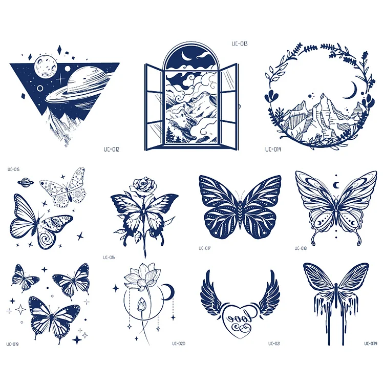 11 Sheets Semi-Permanent Small Butterfly Space Tattoo Stickers