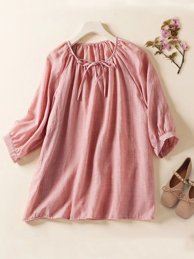 Solid Color Loose Lace Cotton Shirt