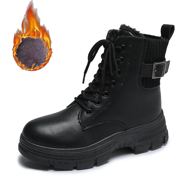 Punk Gothic Combat Ankle Boots Women Sock Platform Boots Fur 2021 New Autumn Black Beige Boots Fashion Designer Shoes Female