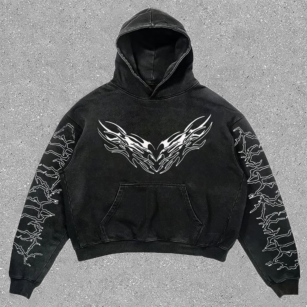 Sopula Vintage Gothic Demon Graphic Acid Washed Oversized Hoodie - SOPULA