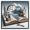 Books And Trains-11CT Stamped Cross Stitch 50*50cm/19.69*19.69in