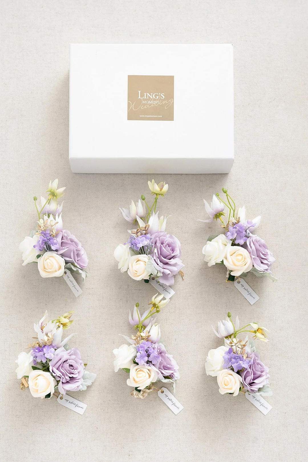 Wrist Corsages in Lilac & Gold