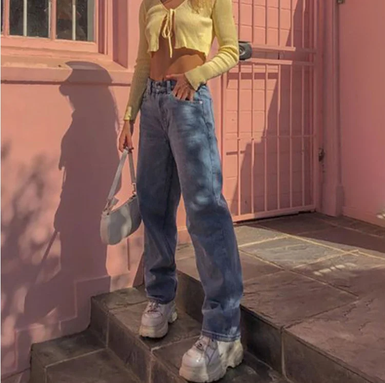 Toloer Classic Vintage Casual Wide-Leg Jeans Woman-Outfit Ideas