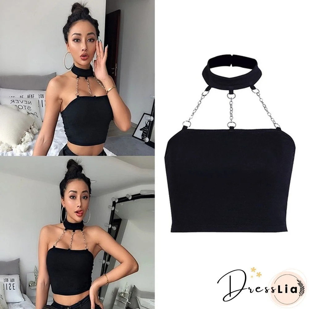 Summer Women Halter Neck Chain Backless Strapless Crop Vest Tube Top
