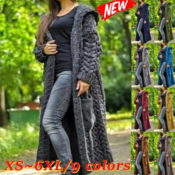 New Fashion Women Autumn Winter Long Sleeve Knitted Cardigan Coat Casual Streetwear Hooded Sweater Coat Plus Size - Shop Trendy Women's Fashion | TeeYours