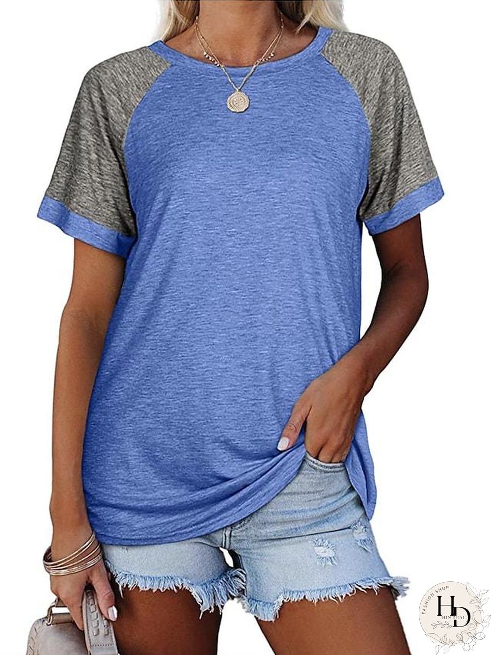 Women's T Shirt Plain Round Neck Tops Basic Basic Top Black Blue Blushing Pink