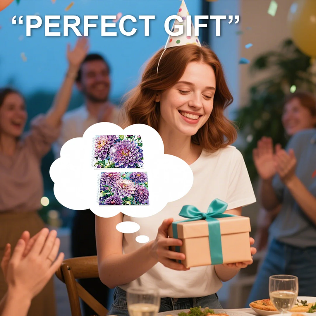 2 Pack Purple Gerbera DIY Diamond Art Spiral Notebook Kit 80Pages No Lines Gifts