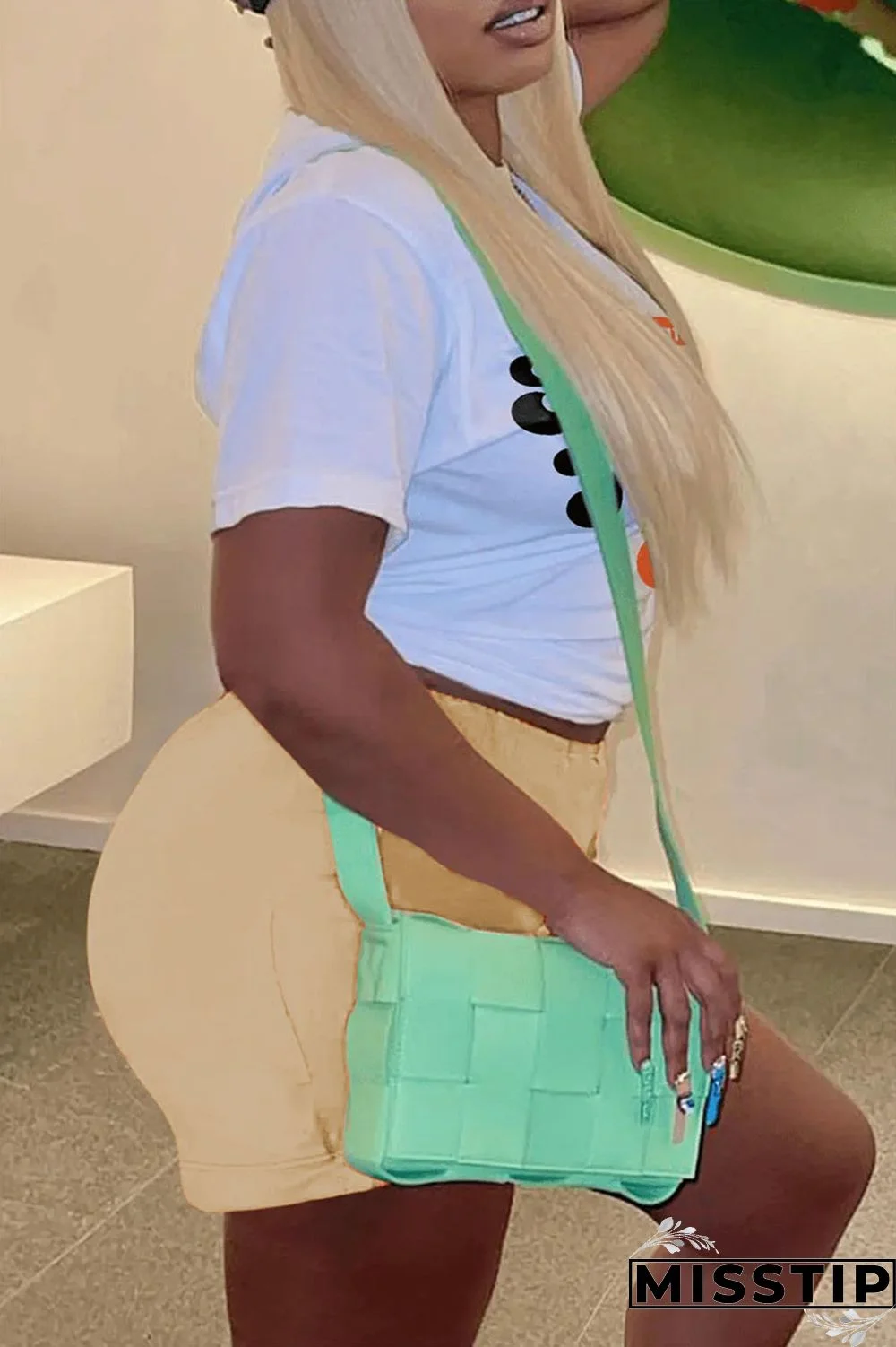 Black Casual Print Patchwork O Neck Short Sleeve Two Pieces