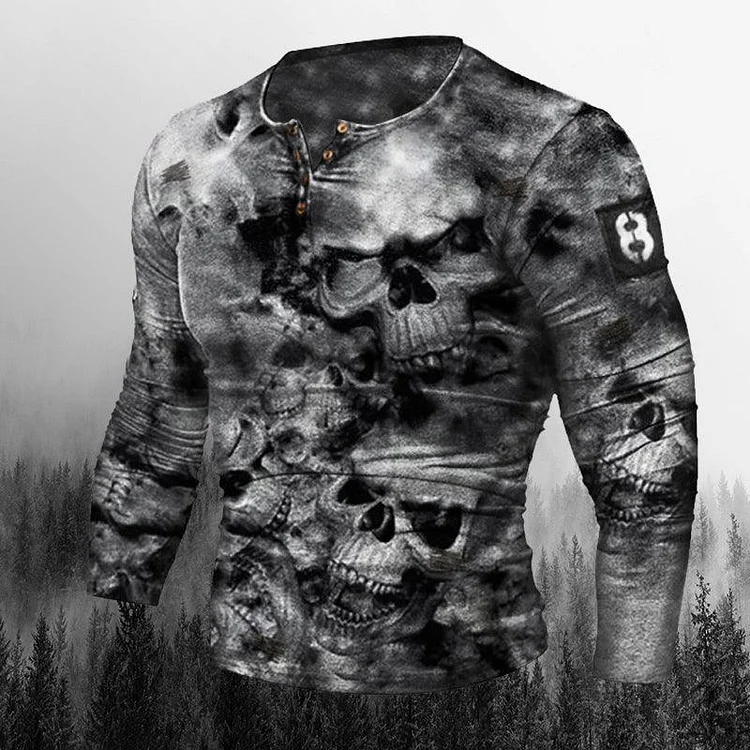 GRAPHIC TEES Mens Outdoor Crew Neck Skull Horror Shirt