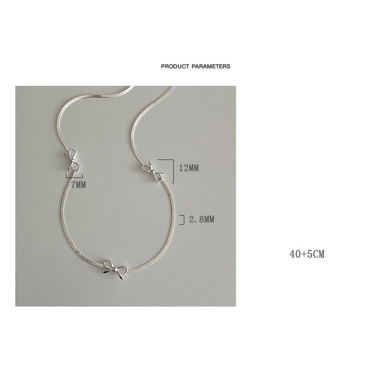 925 Sterling Silver Water Plating Snake Chain Hollow Out Bow Knot Necklace