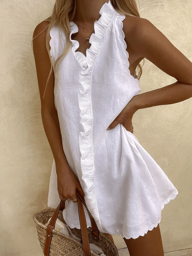 Casual Cotton Linen Lace Dress