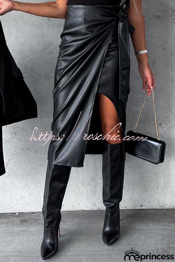 Veria Pocket High Waisted Lace Up Leather Skirt