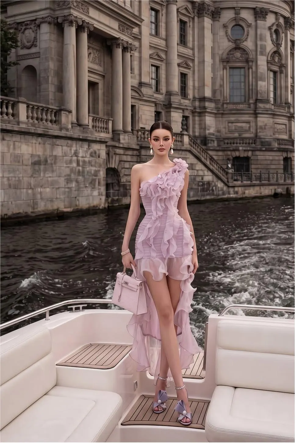 Pale Lilac One Shoulder Sleeveless High-Waisted Short Pleated Homecoming Dress With Ruffles | PM0148 Wellcucu
