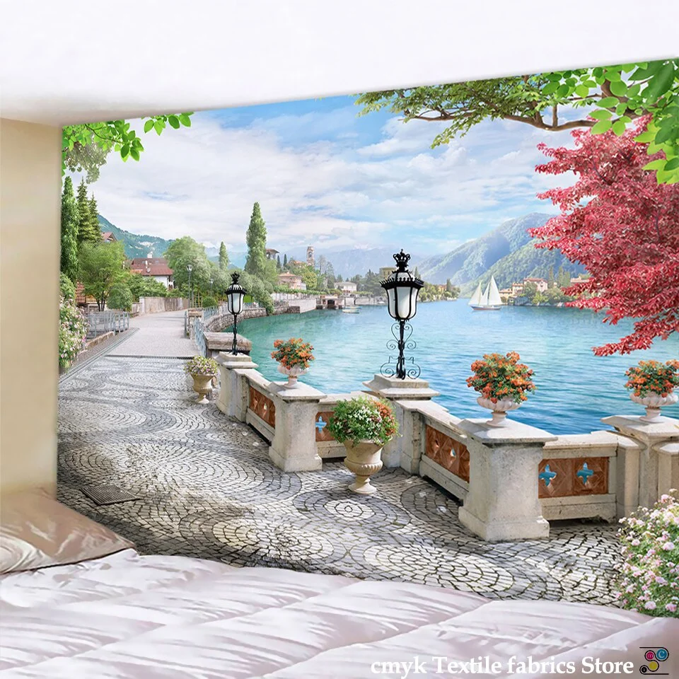 Beautiful Ancient Architecture Print Wall Hippie Tapestry Polyester Fabric Home Decor Wall Rug Carpets Hanging Big Couch Blanket