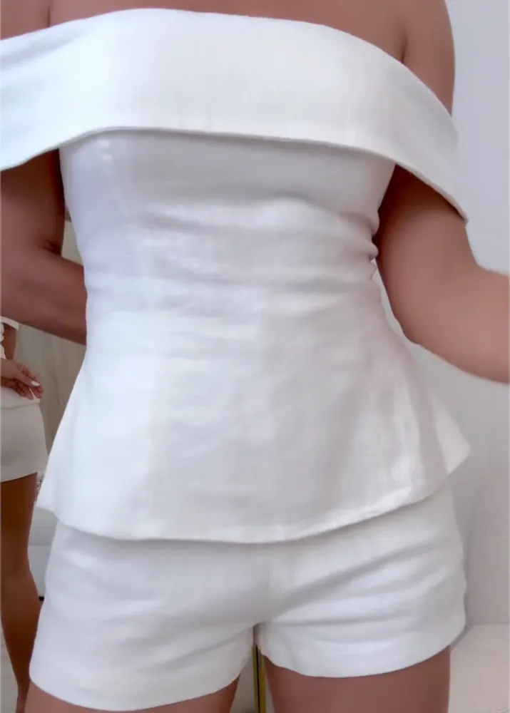 White Cotton and Linen Two-piece Suit